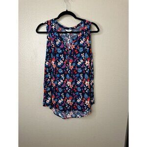 Sonoma Womens blue Tank top Small floral pull over rayon boho summer sleeveless‎